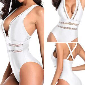 Tempt Me Plunge V Neck Criss-Cross Back Swimsuit Sz S NWT